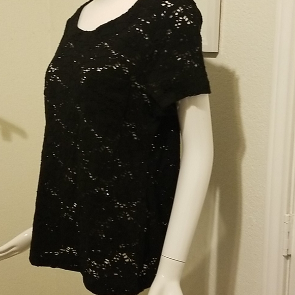 Chaus black lace cutout short sleeves top sz Large, EUC - Picture 6 of 9